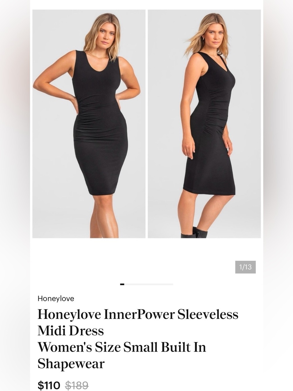 Honeylove Sleeveless Midi Dress in Black